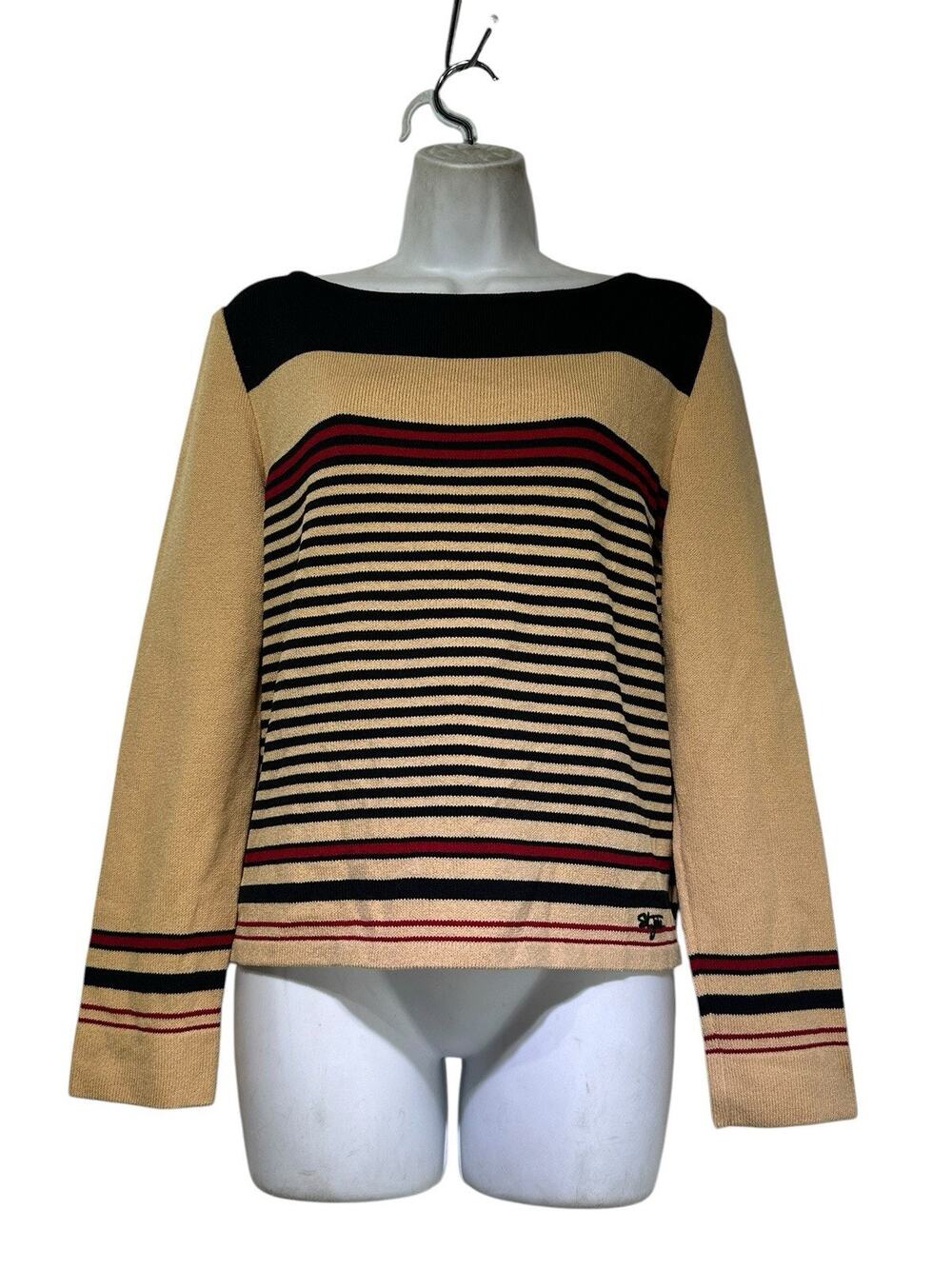 vintage St. John Sport Boat Neck Knit Nautical Stripe Long Sleeve Sweater Size M
